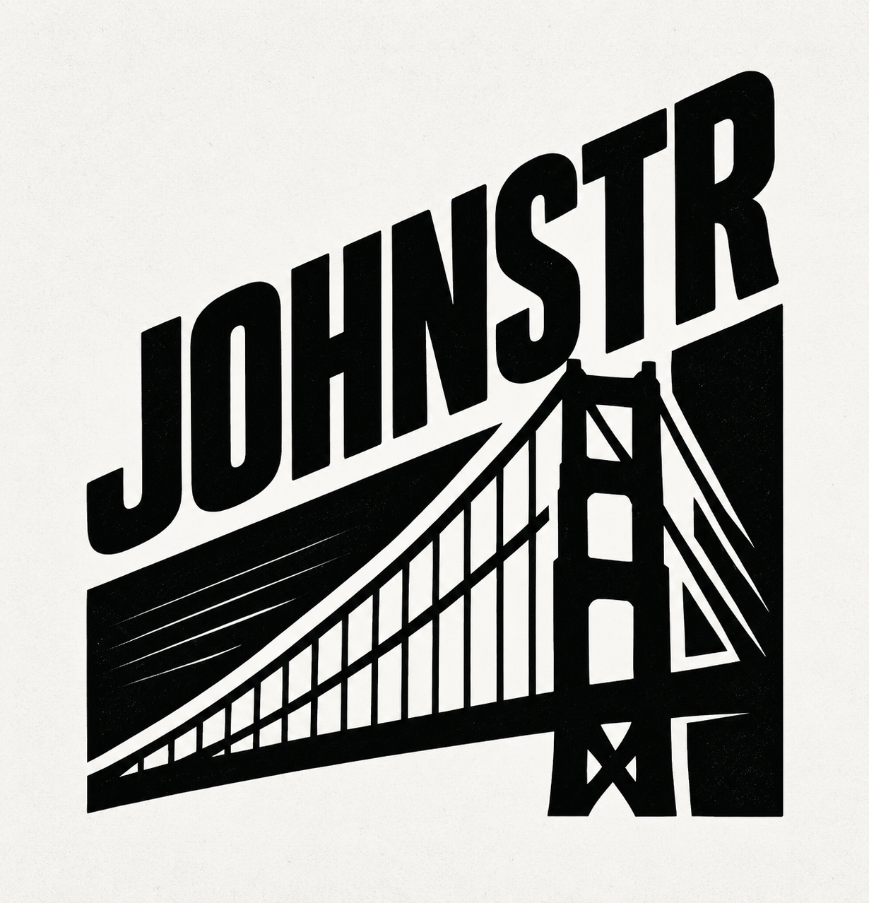 JOHNSTR in bold, rising black lettering above a graphic of the Golden Gate Bridge.